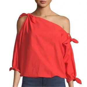 Joie Coral Cotton Asymmetrical Cold Shoulder Top